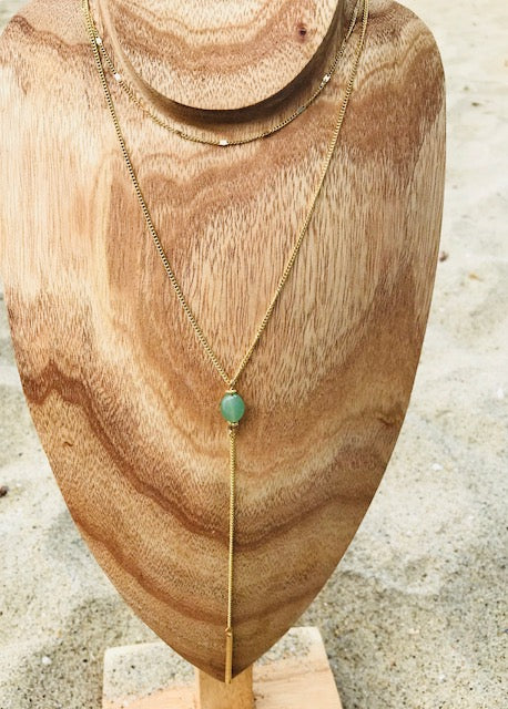 Double Strand and Stone Drop Necklace