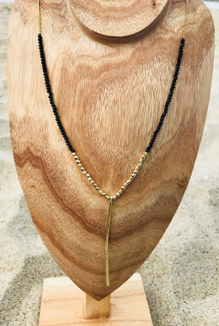Black Crystal and Gold Drop Necklace