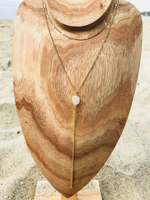 Double Strand and Stone Drop Necklace